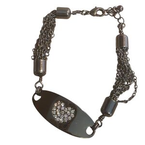 Lia Sophia Black Chain And Crystal Heart Bracelet